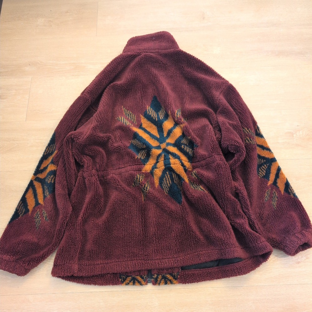 VTG Duffel Outdoor Fleece Women Jacket Southwestern Aztec Pattern Full Zip - Picture 6 of 6